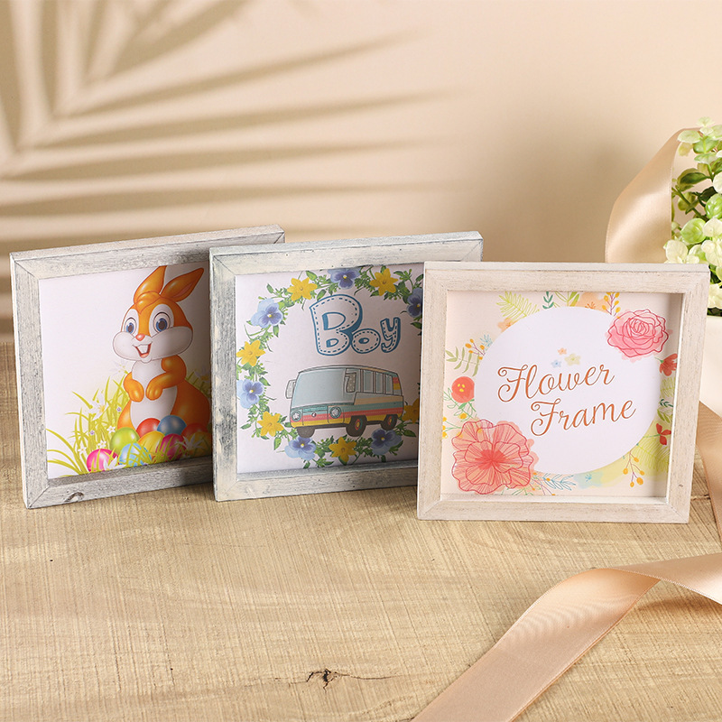 Cross-Border 15*15cm Wooden DIY Photo Frame Painting Modern Minimalist Holiday Decoration Gift Display Wooden Natural Wood Craft