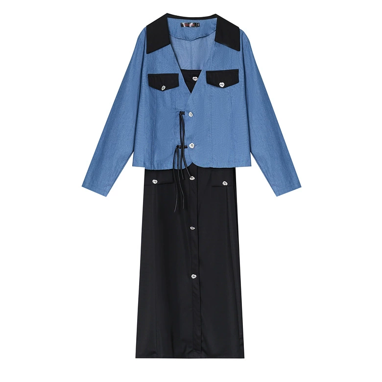 Denim jacket, set, fitted dress, plus size