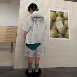 以鸿童装批发儿童脏染水洗韩版套装宽松衬衫短裤两件套夏季潮酷