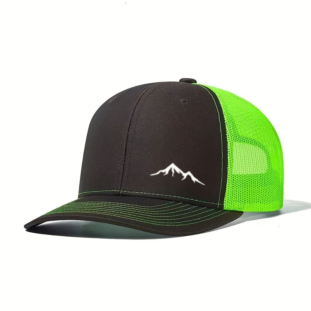 Gorra de béisbol esencial para deportes al aire libre con estampado de montaña y malla ajustable y transpirable_voghion.com
