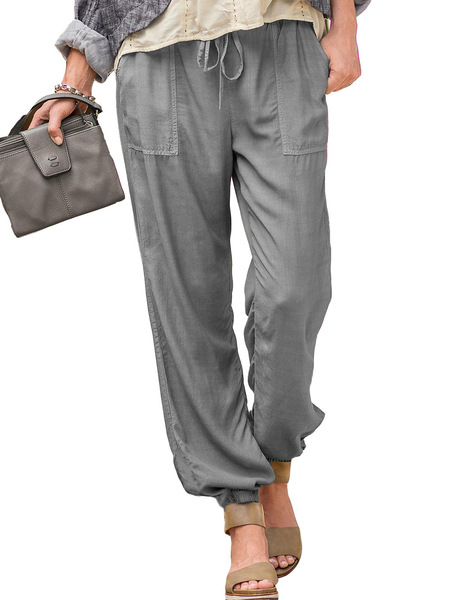 summer solid color elastic trousers