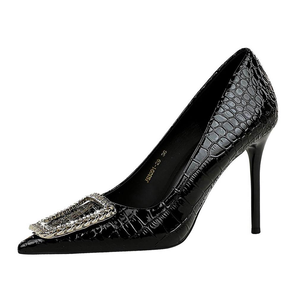 Women's Stiletto Pumps Pointed Toe Rhinestone Patent Leather Heels_voghion.com