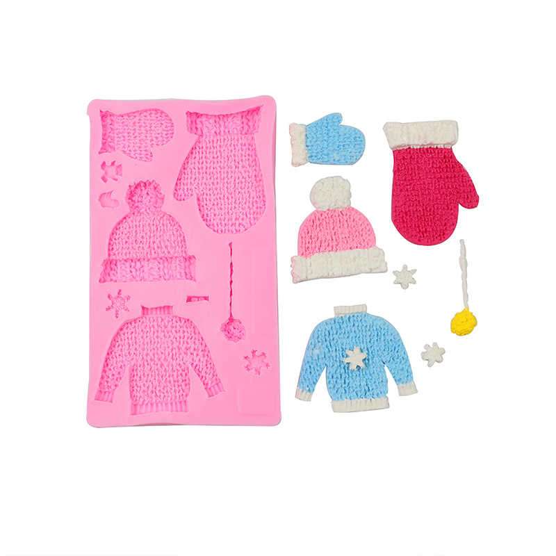 Navidad vestido-up fondant silicona molde Navidad suéter guantes ritmo seco molde de chocolate molde de la torta de hornear