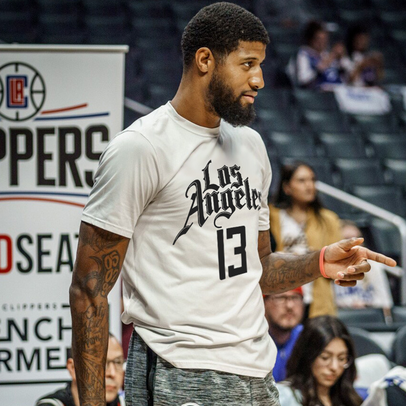 Paul George Same Style Short Sleeve T-shirt Men's Clippers PG Basketball Sports Loose Large Size Jersey Training Clothes