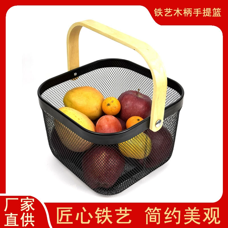 Ручной японский стальной держатель Shengxi для хранения дома, сушилка для фруктов, черный с деревянной ручкой