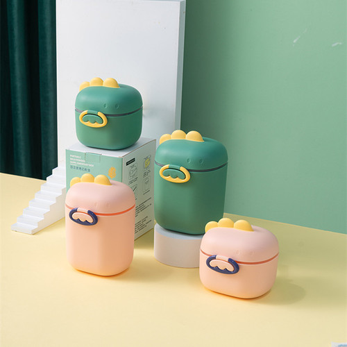 Cartoon little dinosaur infant milk powder grid baby portable large-capacity milk powder snack storage box with spoon when going out