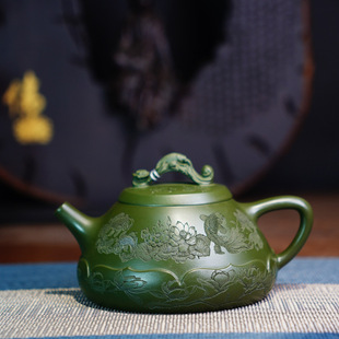 Yixing Purple Clay Pot Green Mud Lotus Stone Scoop Household Tea Pot Large Kung Fu Tea Set Gift One Piece Wholesale