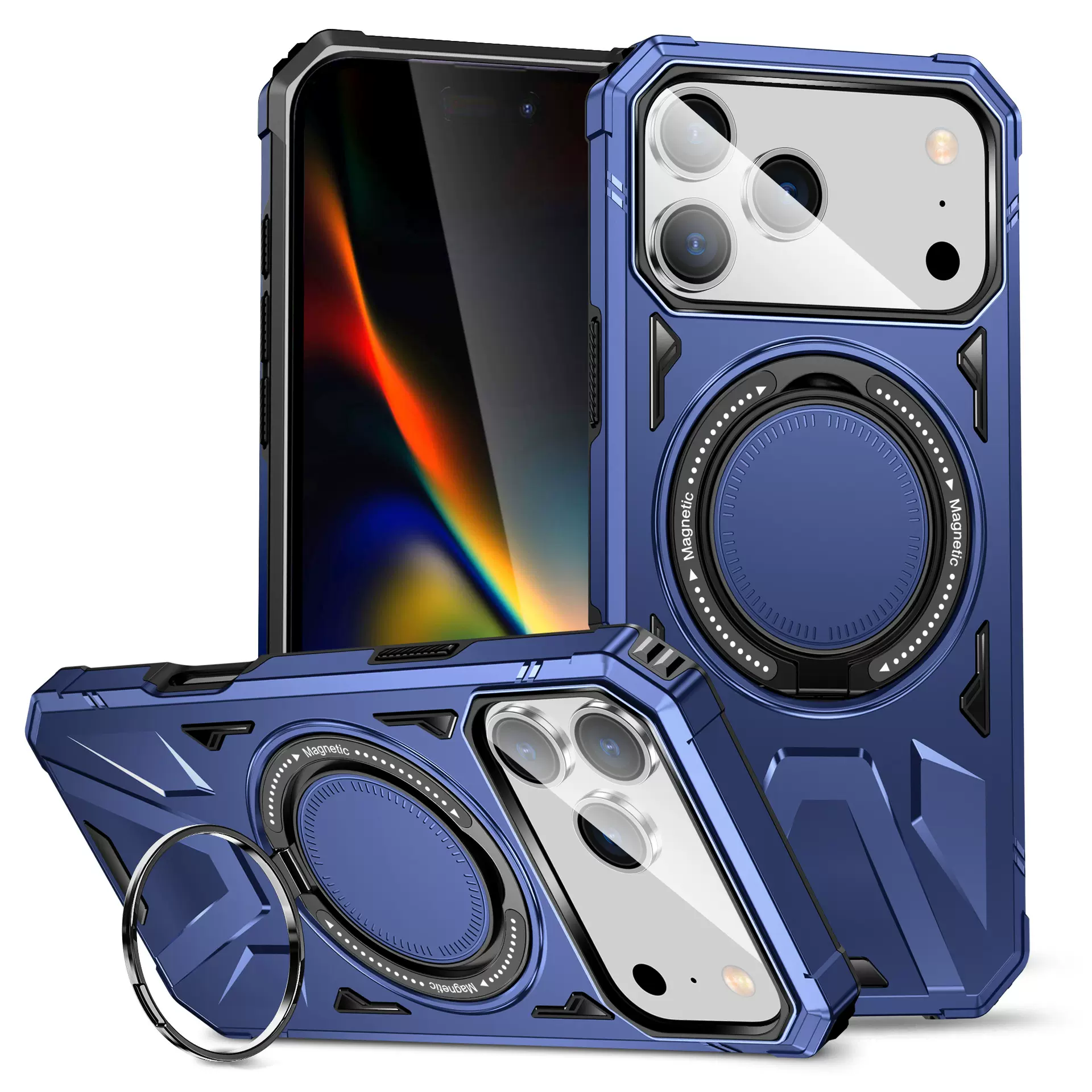 跨境适用iPhone17ProMax磁吸支架手机壳苹果16二合一防摔15手机壳