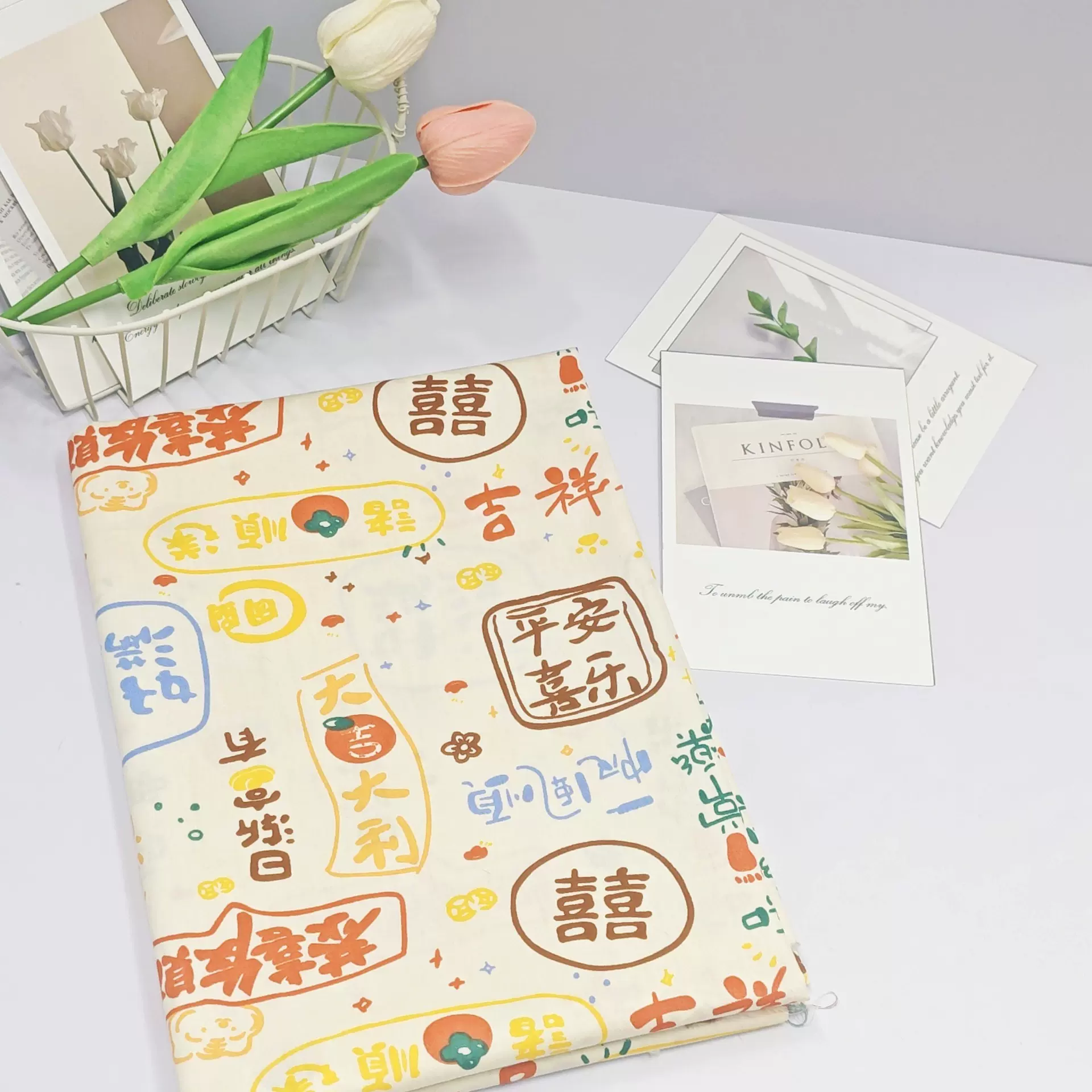 现货全棉斜纹布料婴幼儿百家被床品包被服装棉衣平安喜庆卡通棉布