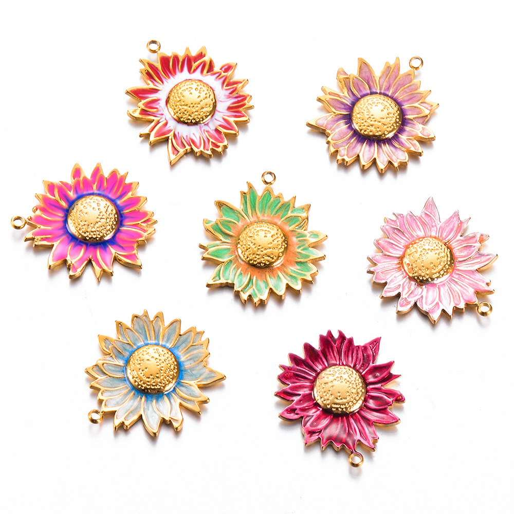 Pendant Jewelry Making Type 3 Pieces 304 Stainless Steel PVD Coated Sun Flower Pendant DIY Jewelry Accessories