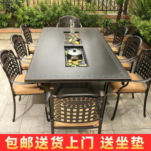 Outdoor Tables and Chairs, Electric Barbecue Dining Table, Cast Aluminum Open-Air Courtyard, Outdoor Garden, Iron Art, Outdoor Home Leisure Combination