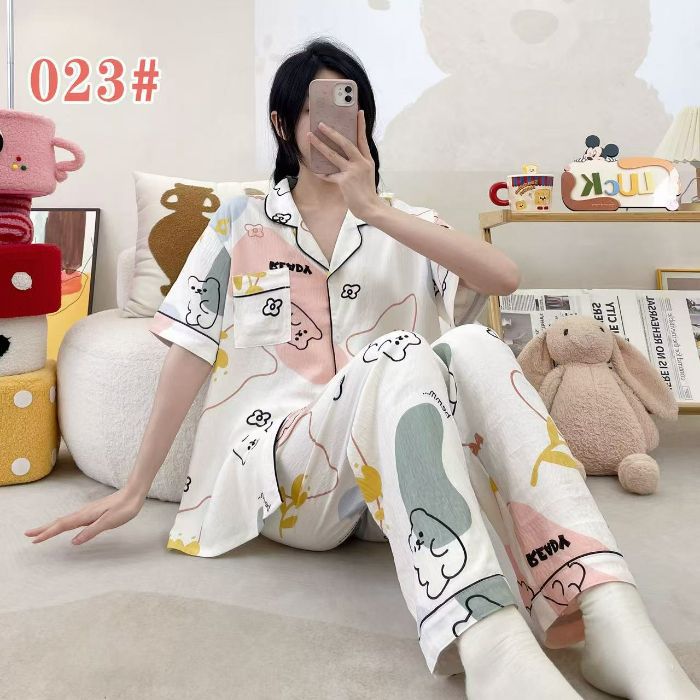 Estilo explosivo transfronterizo spot verano pantalones de manga corta cardigan solapa pijamas de dibujos animados lindo nube femenina algodón cómodo servicio a domicilio