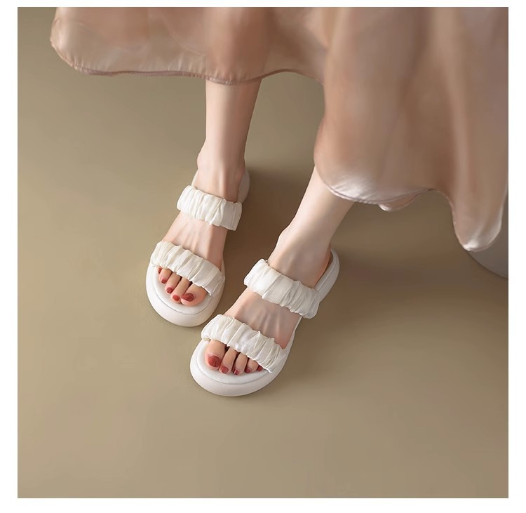 Ruodan Original High-end Sense ~ Infradito in seta con suola spessa e punta tonda capispalla da donna moda sandali e pantofole con tacco spesso_voghion.com