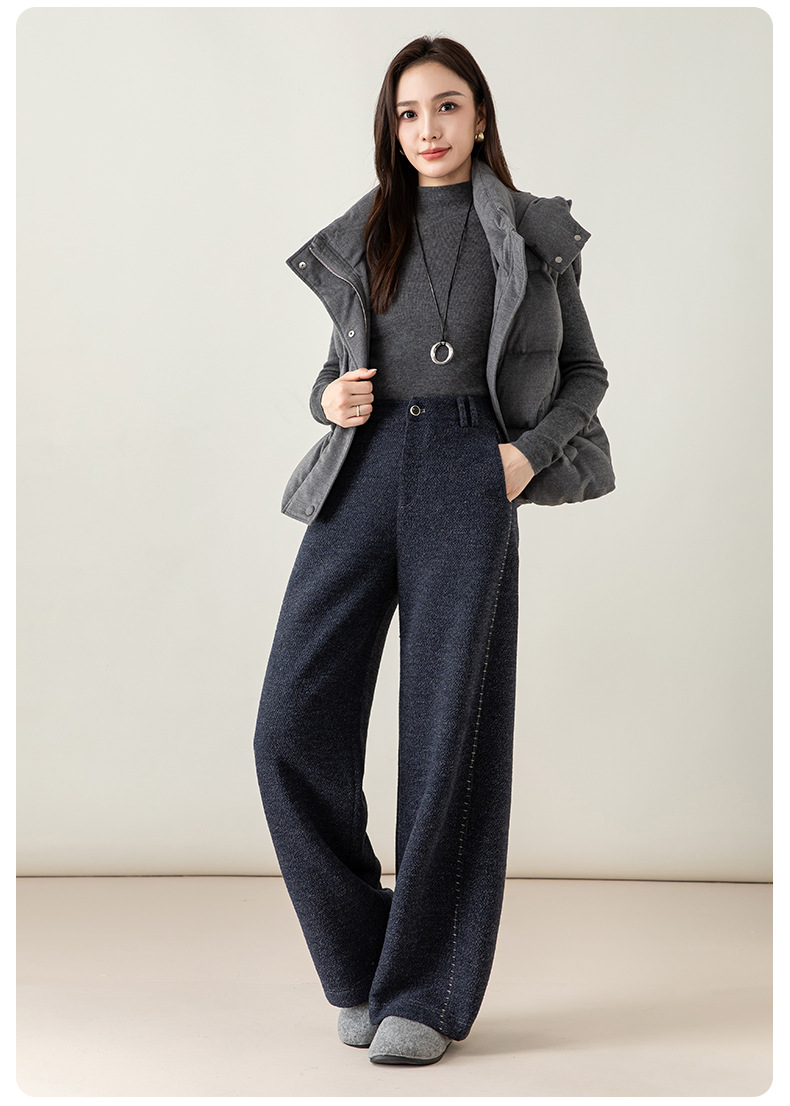 Quần culottes nữ ống rộng dệt kim len phối chỉ trang trí phong cách cổ điển — Xanh da trờicolor chi tiết 27