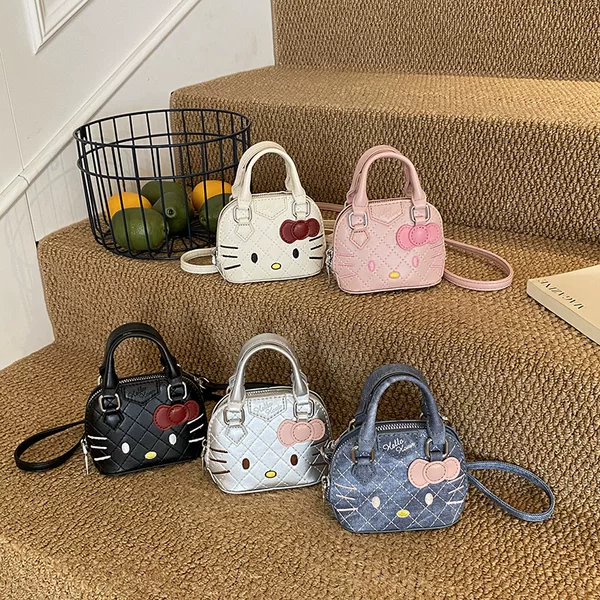 New Foreign Trade Kt Cat Children's Cartoon Denim Quilted Handbag Japanese Ins Style Single Shoulder Crossbody Bag