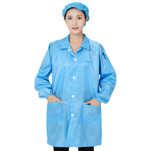 Dust-free coat, anti-static clothing, long electronics factory work clothes, blue and white food workshop clean dust-proof clothing for men and women