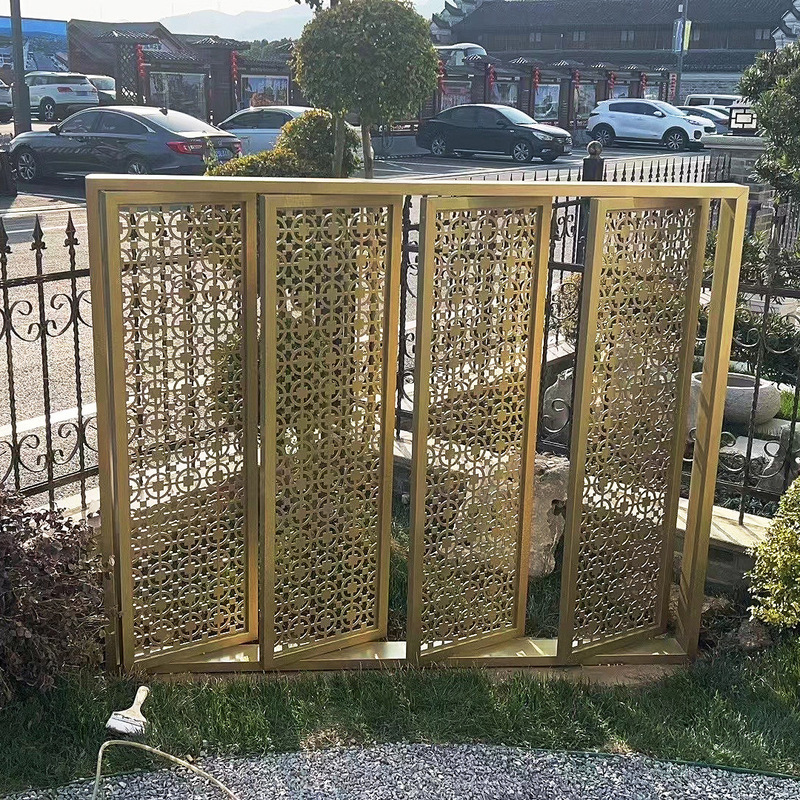 Stainless steel screen outdoor courtyard background wall garden grille metal partition porch laser hollow lattice decoration