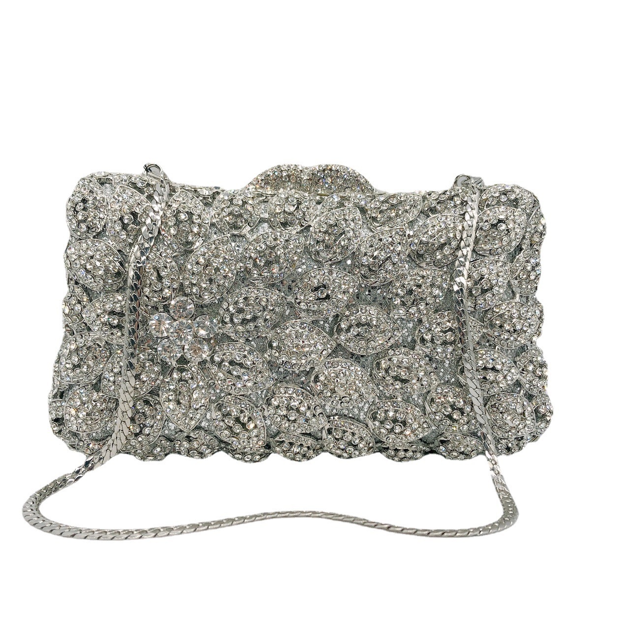 Bolsas de maquillaje de hebilla magnética transfronteriza color sólido horizontal cuadrado estilo europeo y americano diamantes hechos a mano bolsa de cena Stone Clutch