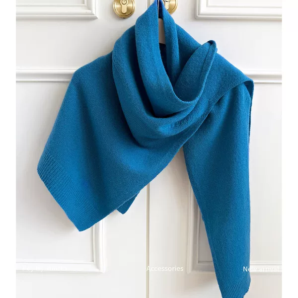 Korean and Japanese light luxury pure wool oversized T-shaped knitted shawl for women, autumn and winter warm scarf, fashionable knotted cape