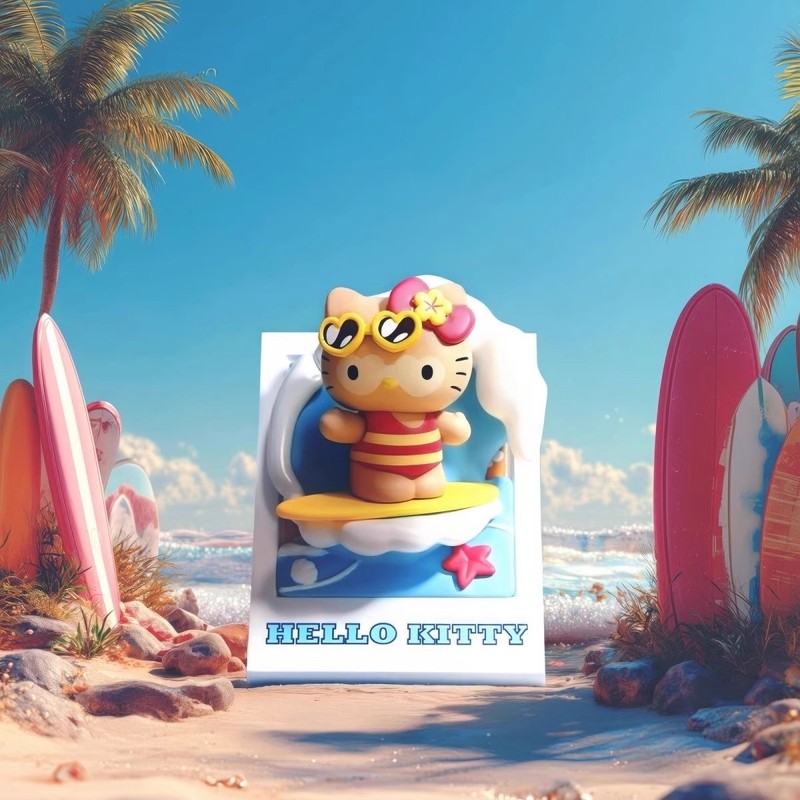 正版新品Sanrio characters夏日黑皮系列冲浪盲盒手办摆件批发礼|undefined