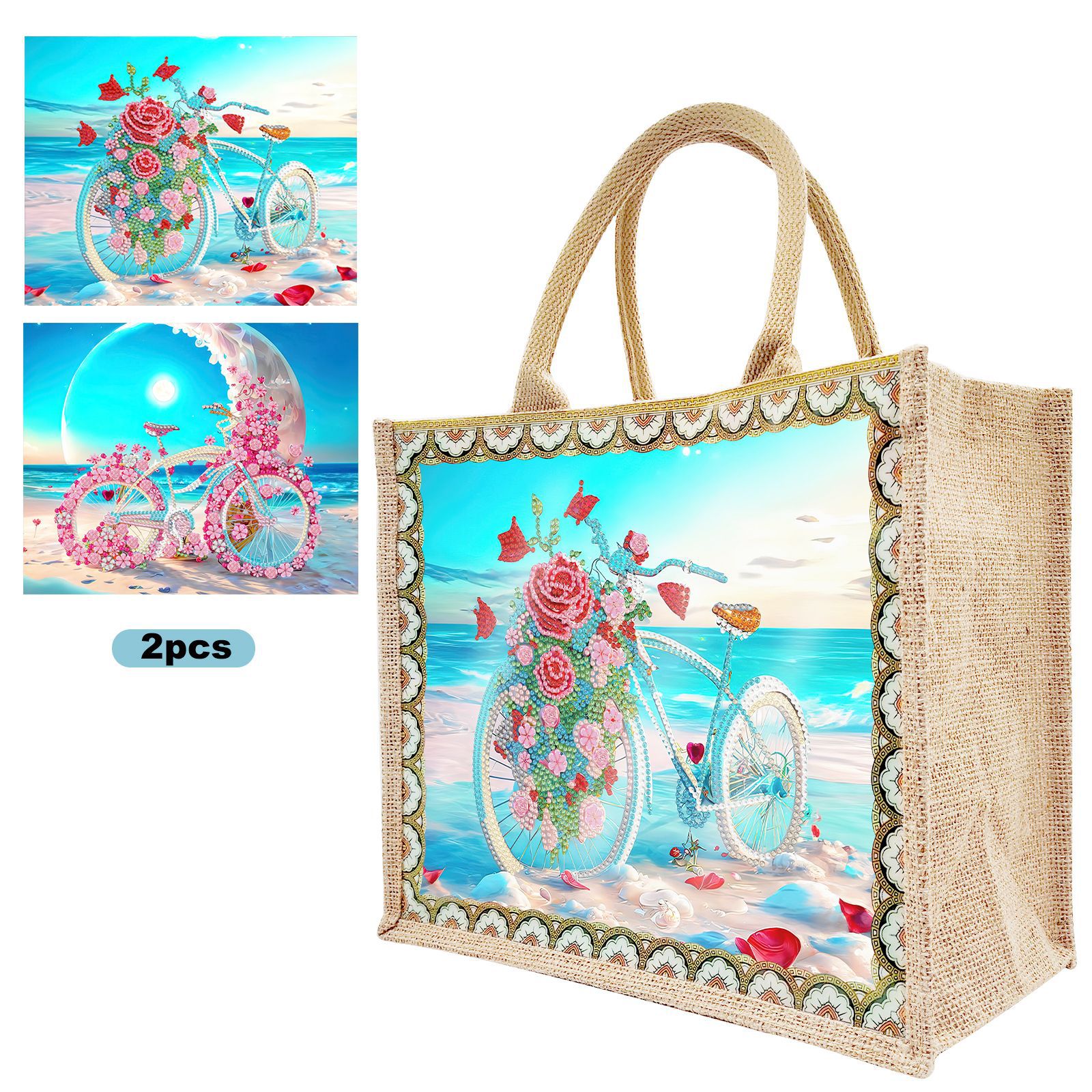 Accesorios para pintura con diamantes, bolsa de lona DIY para pintura con diamantes, bolsa de mano con diseño de animales y paisajes, con placa base reemplazable, un paquete con dos diseños.