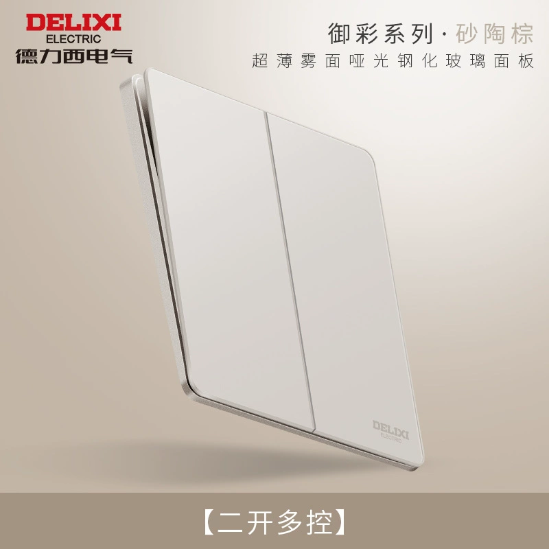 Панель выключателя-розетки Deli Steel Glass Mirror, серия D898, 86 мм ультратонкая, пятипостовая, коричневый