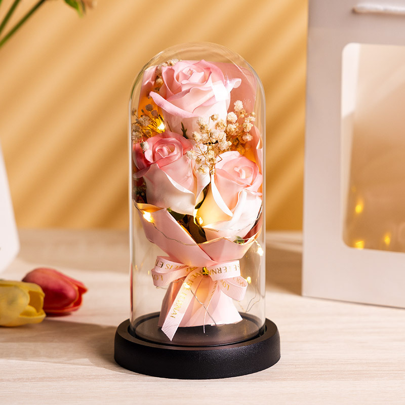 誕生日プレゼント、アイスブロークンブルー、プリザーブドフラワー、ドライフラワー、ボーイフレンド、ガールフレンド、親友、ローズ、カスミソウ、ガラスカバーブーケ、卸売|undefined