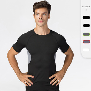 Men's Pro Fitness Sports Running Training Short-Sleeved Sweat-Wicking Quick-Drying Breathable Elastic Tight Clothes B0008