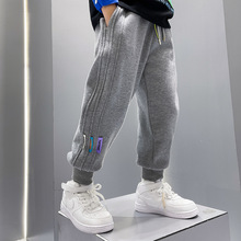 2025中大童长裤儿童加绒卫裤批发 熊猫圆圆三色小标男童针织裤子