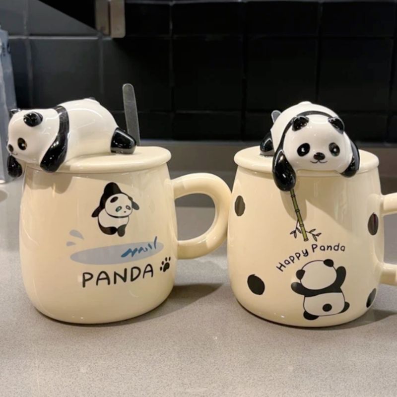 趴熊猫杯子陶瓷杯带盖水杯生日礼物女生成都旅游纪念品送朋友|undefined