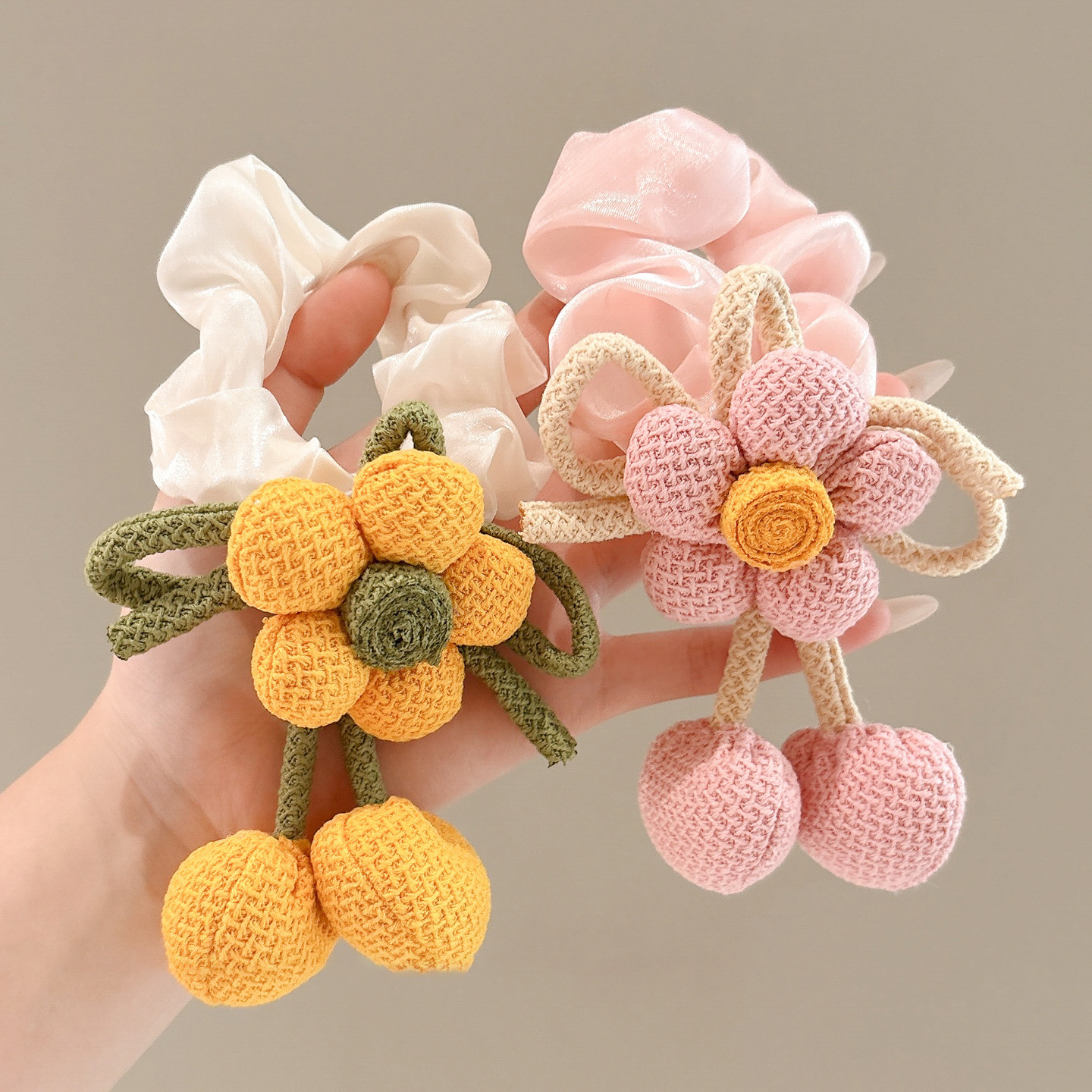 Niños dobles cabeza de bola nueva flor cuerda de cabello niñas atadas cabeza de bola anillo de cabello de cola de caballo niñas adornos para el cabello