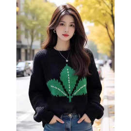高端欧货宽松圆领长袖毛衣女甜美软糯超好看针织衫温柔系羊绒上衣