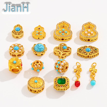 镶嵌绿松手串 古法沙金配件隔珠散珠 diy手链项链手工串珠饰品