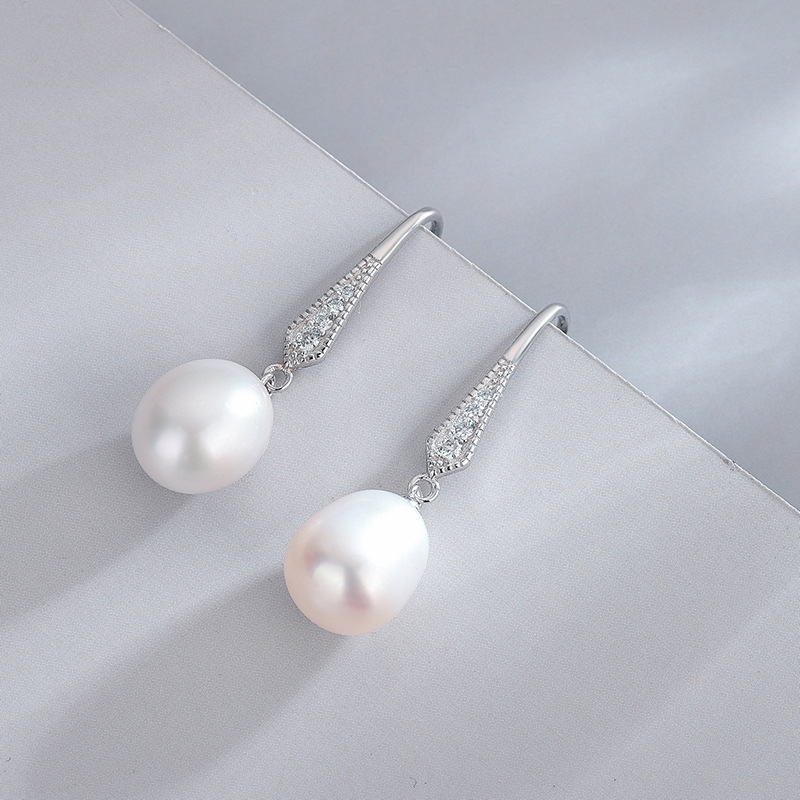925 Silver Freshwater Pearl Long Earrings Women's European and American Retro High-end Ear Hook Earrings DIY Empty Holder Jewelry Wholesale