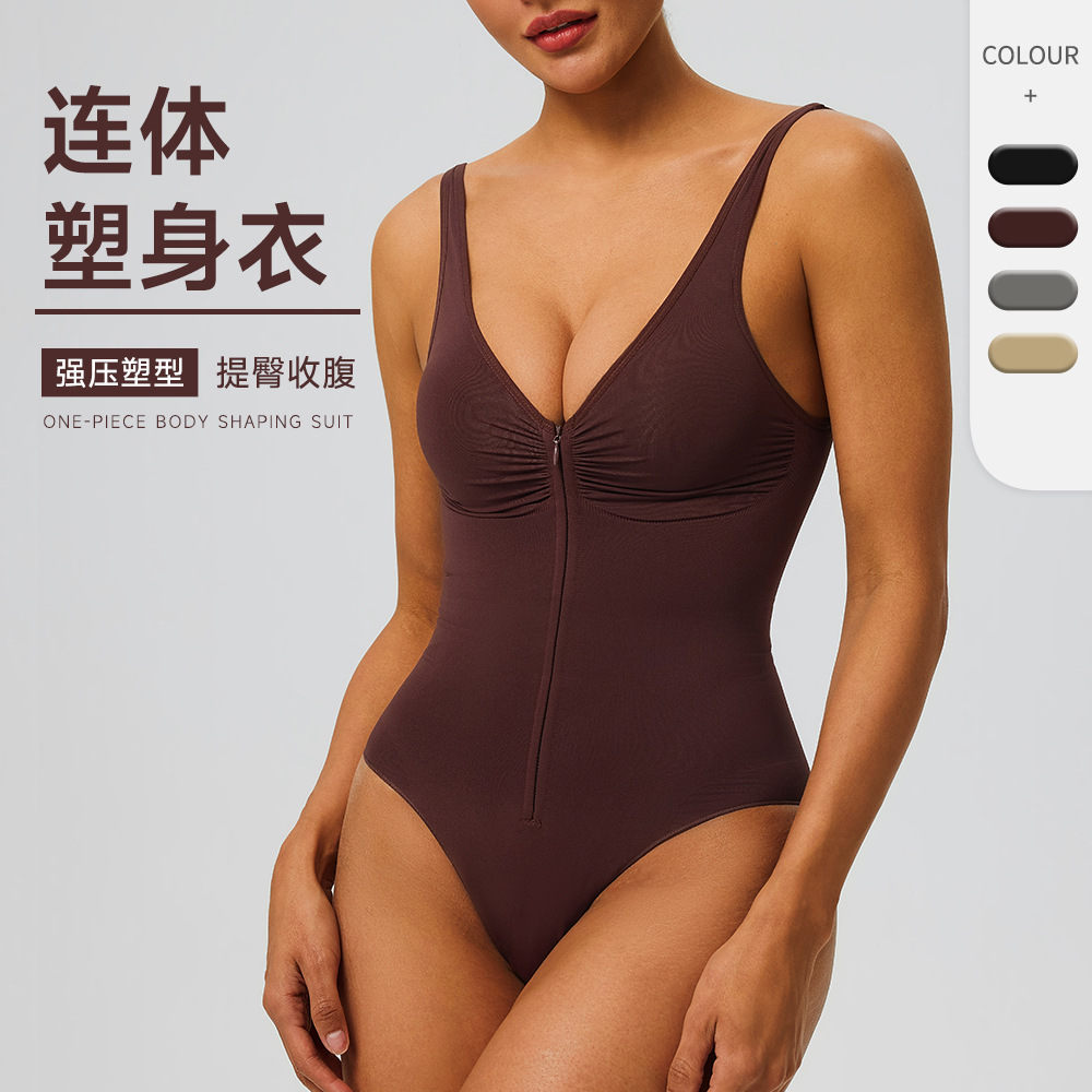 European and American Seamless Shapewear with Strong Compression, Tummy Control, and Gathering Effect, Strapless Zipper Bodysuit Shapewear 52162