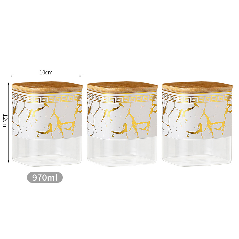 Tanque de sellado cuadrado de vidrio tanque de almacenamiento de exportación transfronterizo cubierta de madera tanque de almacenamiento de té de cocina condimento lata de café