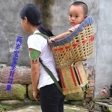背篓竹编婴儿背宝宝背娃娃的背篼四川贵州小孩后背式民族风纯手工