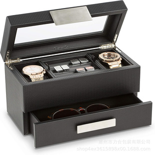 Cross-Border Hot-Selling Spot Wholesale Carbon Fiber Pu Leather Double-Layer 6-Table Jewelry Multi-Functional Storage Box Watch Jewelry Box