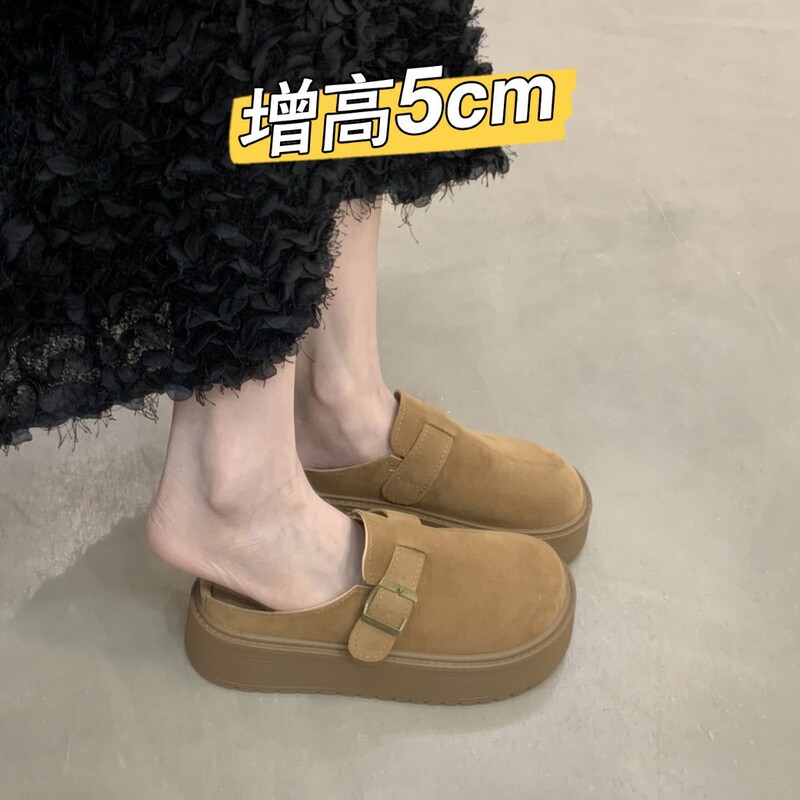 厚底勃肯鞋包头半拖鞋女夏外穿2025新款一脚蹬乐福单鞋博肯凉拖鞋|undefined
