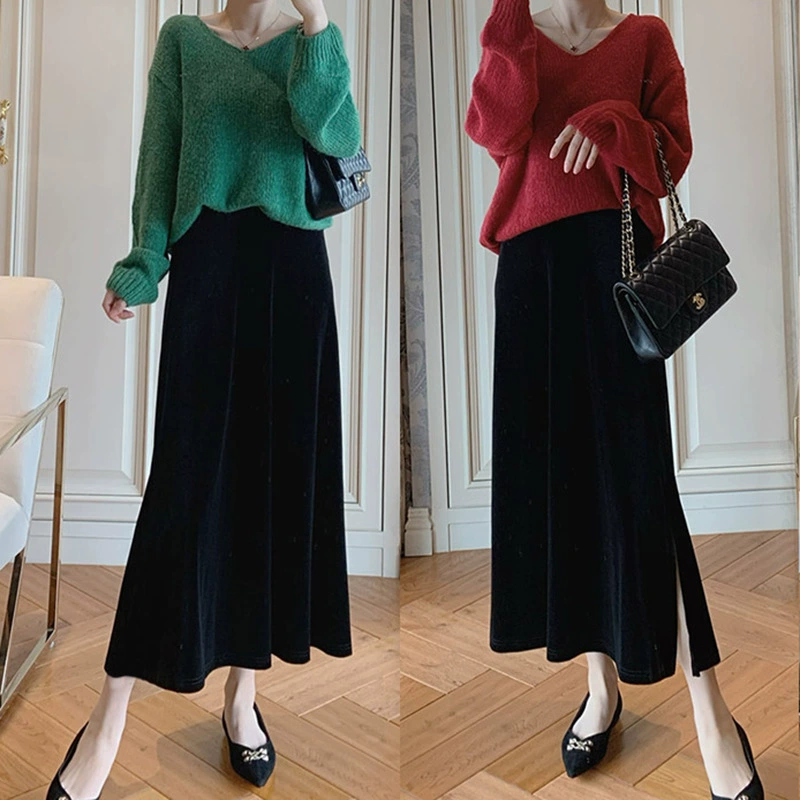 Золотая бархатная юбка для живота для беременных осенняя и зимняя мода юбка для беременных