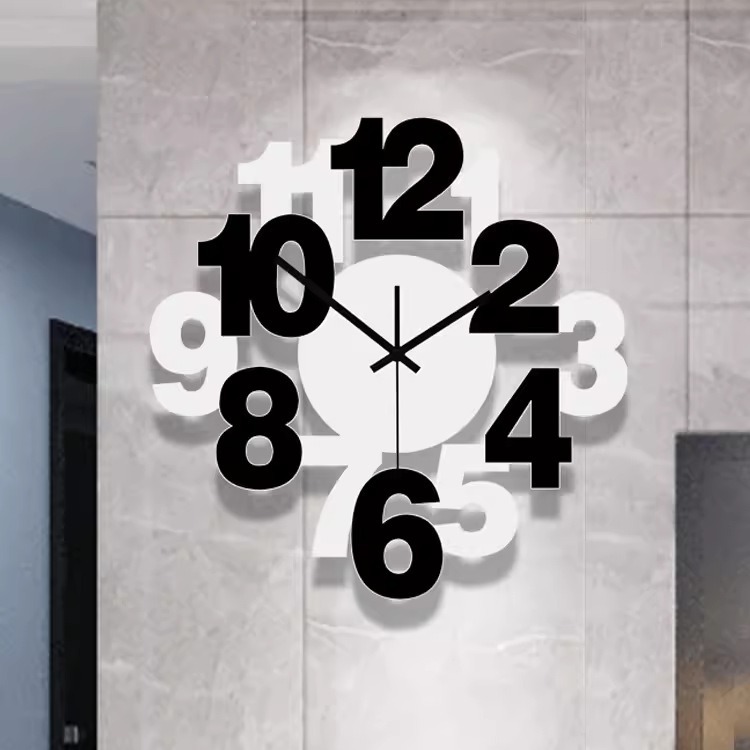 Creativo tridimensional Reloj de pared digital sala de estar reloj decorativo simple moda reloj Punch mudo nórdico etiqueta de la pared