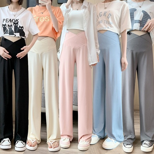 Maternity pants for summer outerwear thin low-waisted casual loose wide-leg pants anti-mosquito trousers summer wear adjustable large size