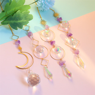 Amazon Gardening Crafts Purple Gravel Decoration AB Color Gold Pendant Crystal Pendant Amethyst Original Stone Hanging Ornaments