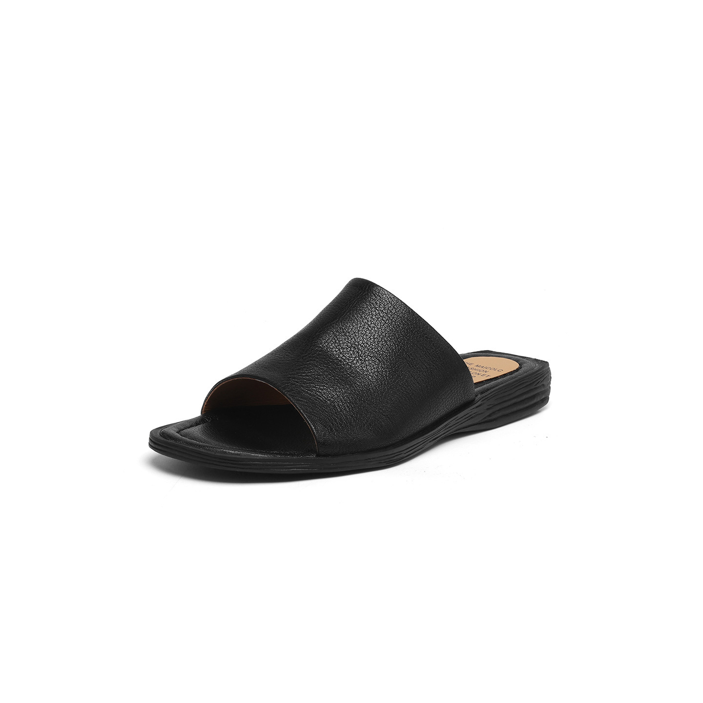 Sandal hở mũi nữ gót thấp da dê mũi vuông quai ngang — màu nâu chi tiết 28