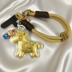 足金999卡通20mg含金小马马上有钱手机链钥匙扣可爱包包挂件送礼