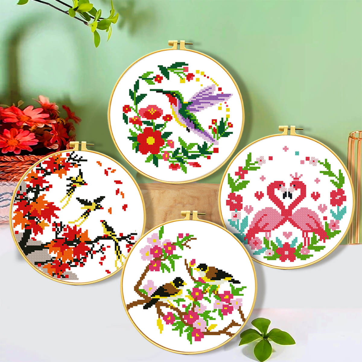 Mona Lisa Royal Cross Stitch Flower and Bird Series II Bolsa de costura inglesa hecha a mano para comercio exterior image 1