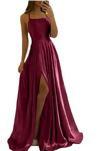 Amazon vestido de dama de honor europeo y americano vestido largo adelgazamiento fuera del hombro novias bola vestido formal simple sexy Split