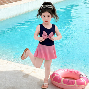 Baby Girl's Sweet Swimsuit Summer Wear 2025 New Girls' Bow One-Piece Swimsuit Cut Out Summer Quick-Drying Swimsuit
