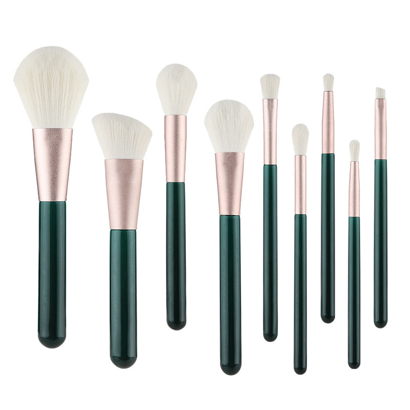 New 9 ink green wooden handle makeup brush suit white wool powder brush scrub mouth tube portable makeup brush New 9 ink green wooden handle makeup brush suit white wool powder brush scrub mouth tube portable makeup brush