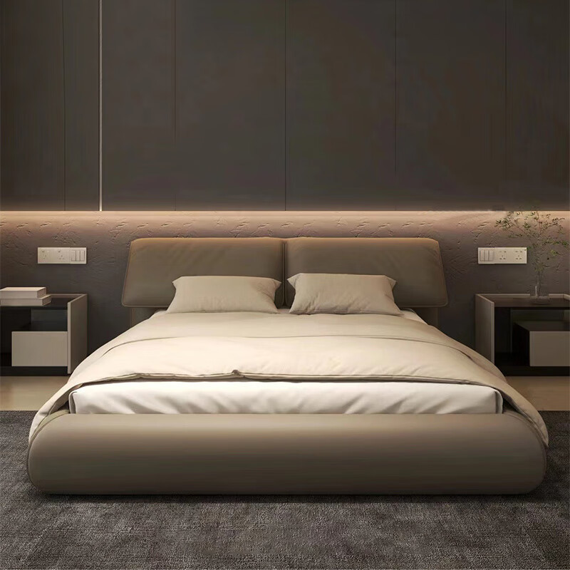Cama de cuero con orejas de elefante, cama doble minimalista italiana, cama de pluma, cama de doble simple, cama queen size 2 * 2m